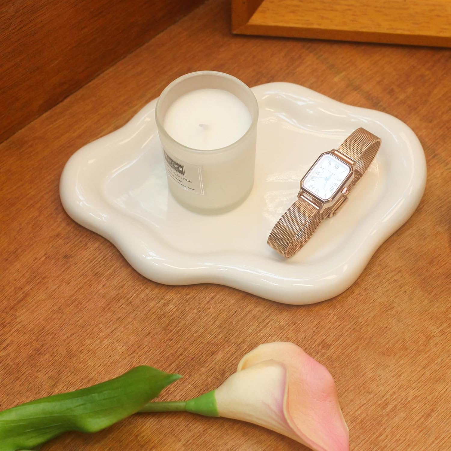 Ceramic Cloud Jewelry Tray Trinket Dish Key Bowl Nightstand Decor | Decorative Small Desk Tray Jewelry Plate Key Holder Bowl Cute Bedroom Room Decor